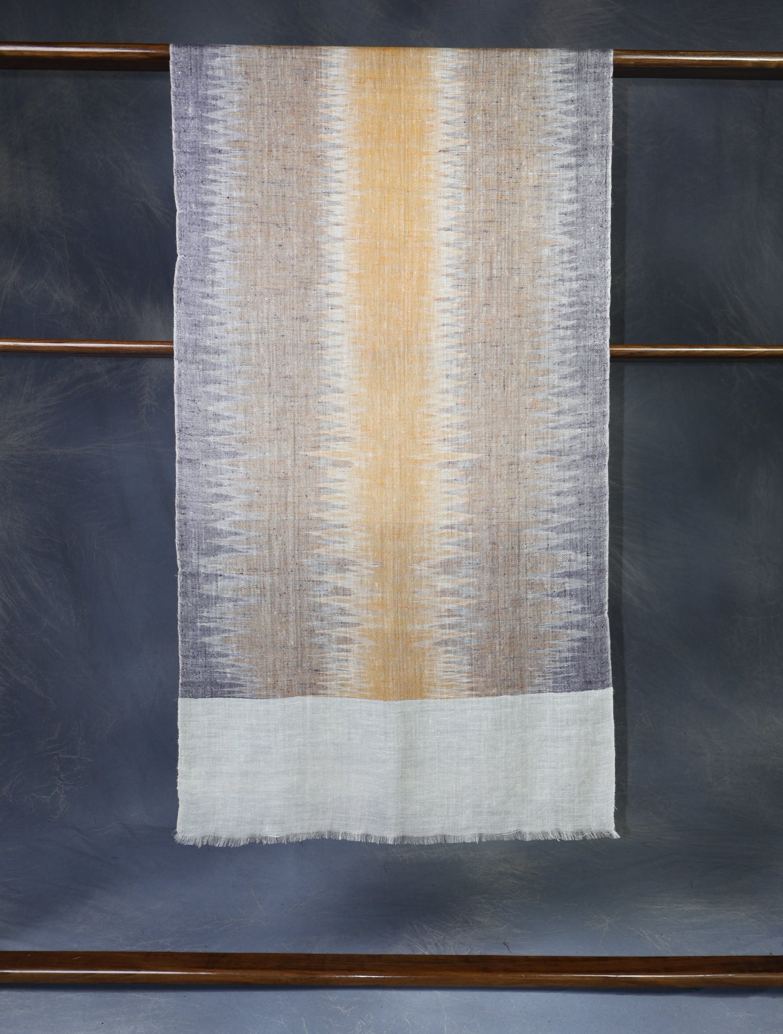 Ivory Ikkat Yellow Striped handwoven Cashmere Pashmina Scarf