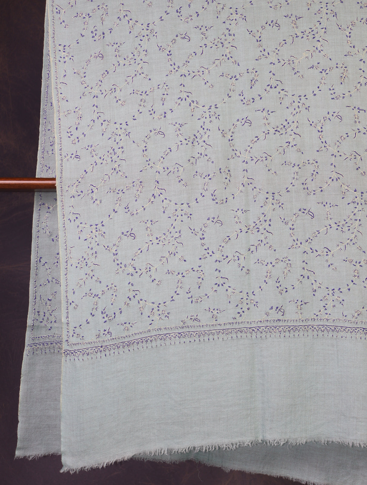 Light Sky Blue Jali Embroidery Cashmere Pashmina Scarf