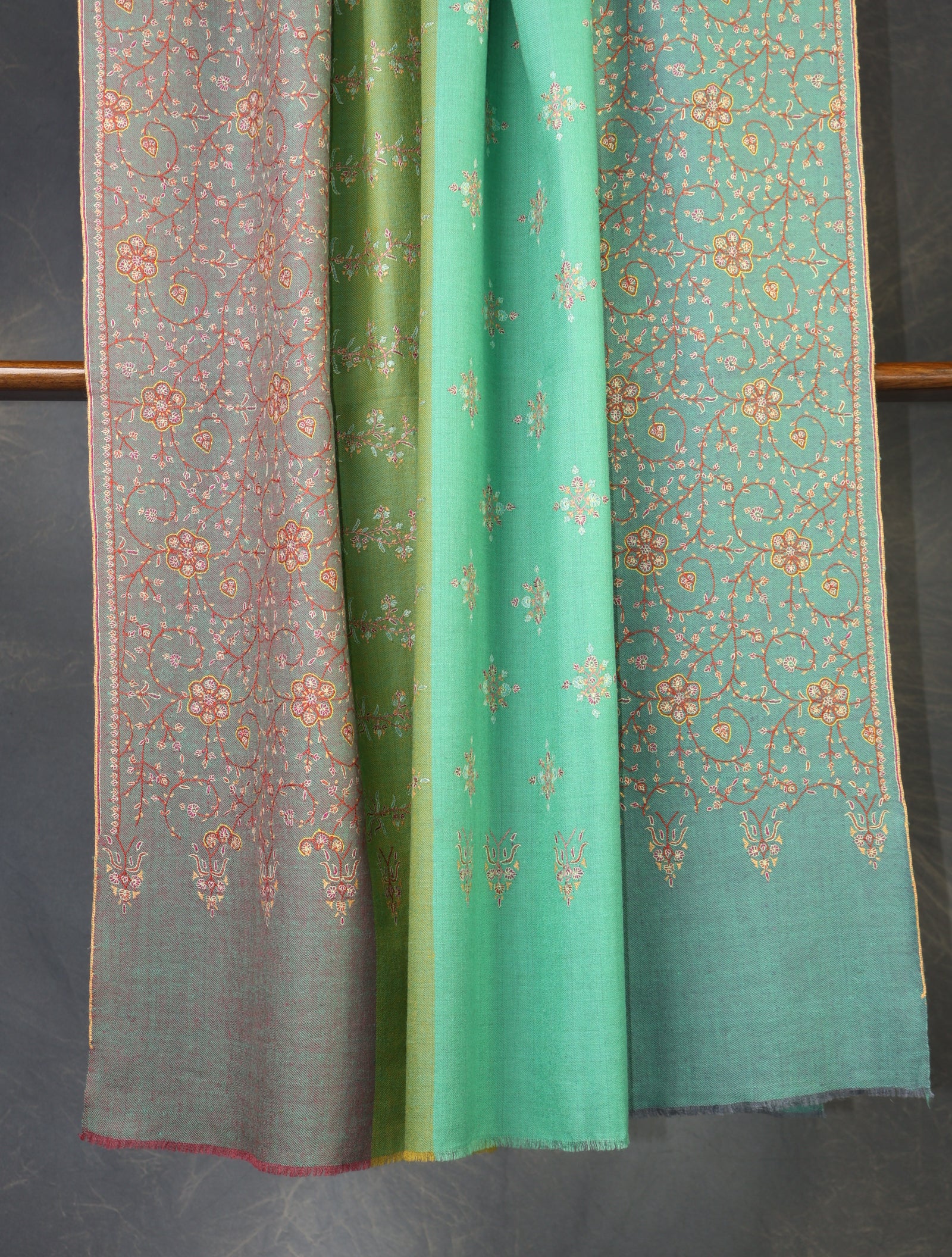 Multi color Base Striped Jali Embroidery Handwoven Cashmere Shawl