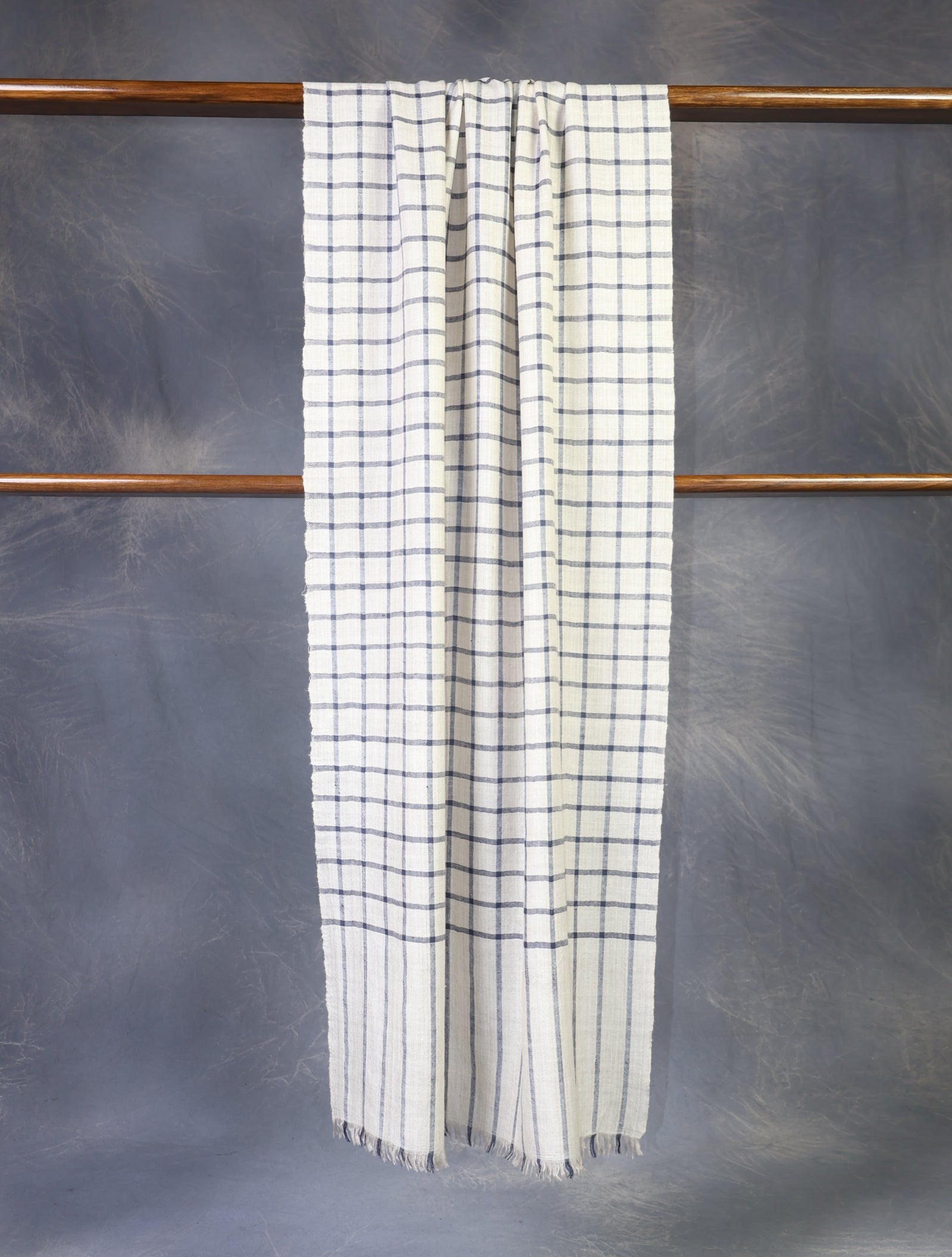 Ivory Base Blue Checked Handwoven Cashmere Pashmina Scarf