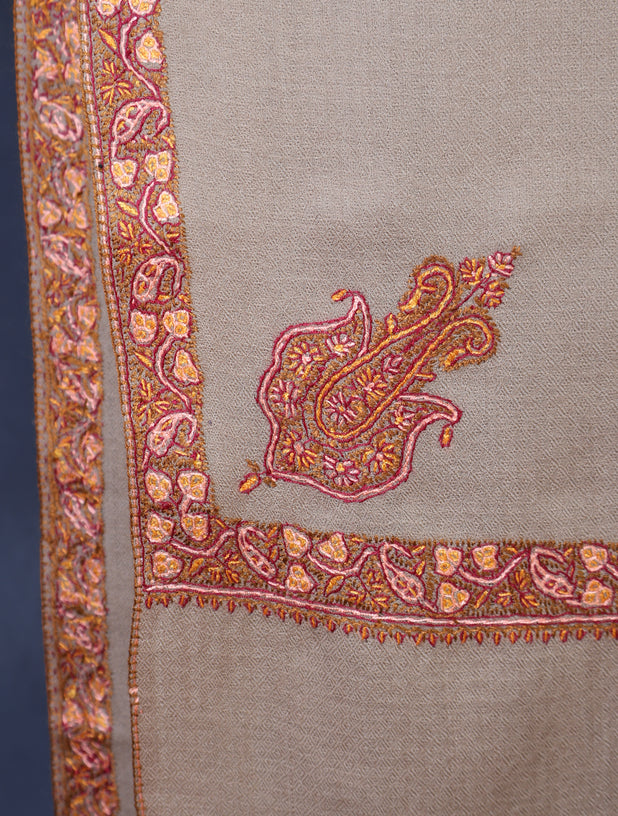 3 yard Beige Base With Border Embroidery Merino Shawl