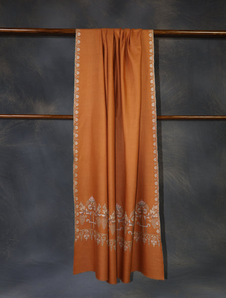 Rust Orange Big Motif Border Embroidery Cashmere Pashmina Shawl