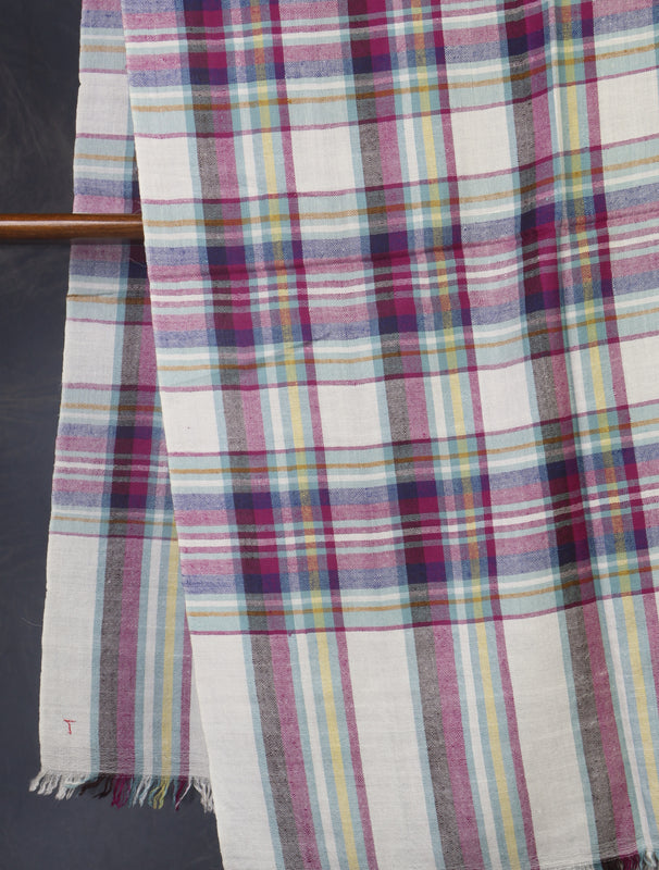 Ivory Checked Handwoven Cashmere Pashmina Scarf