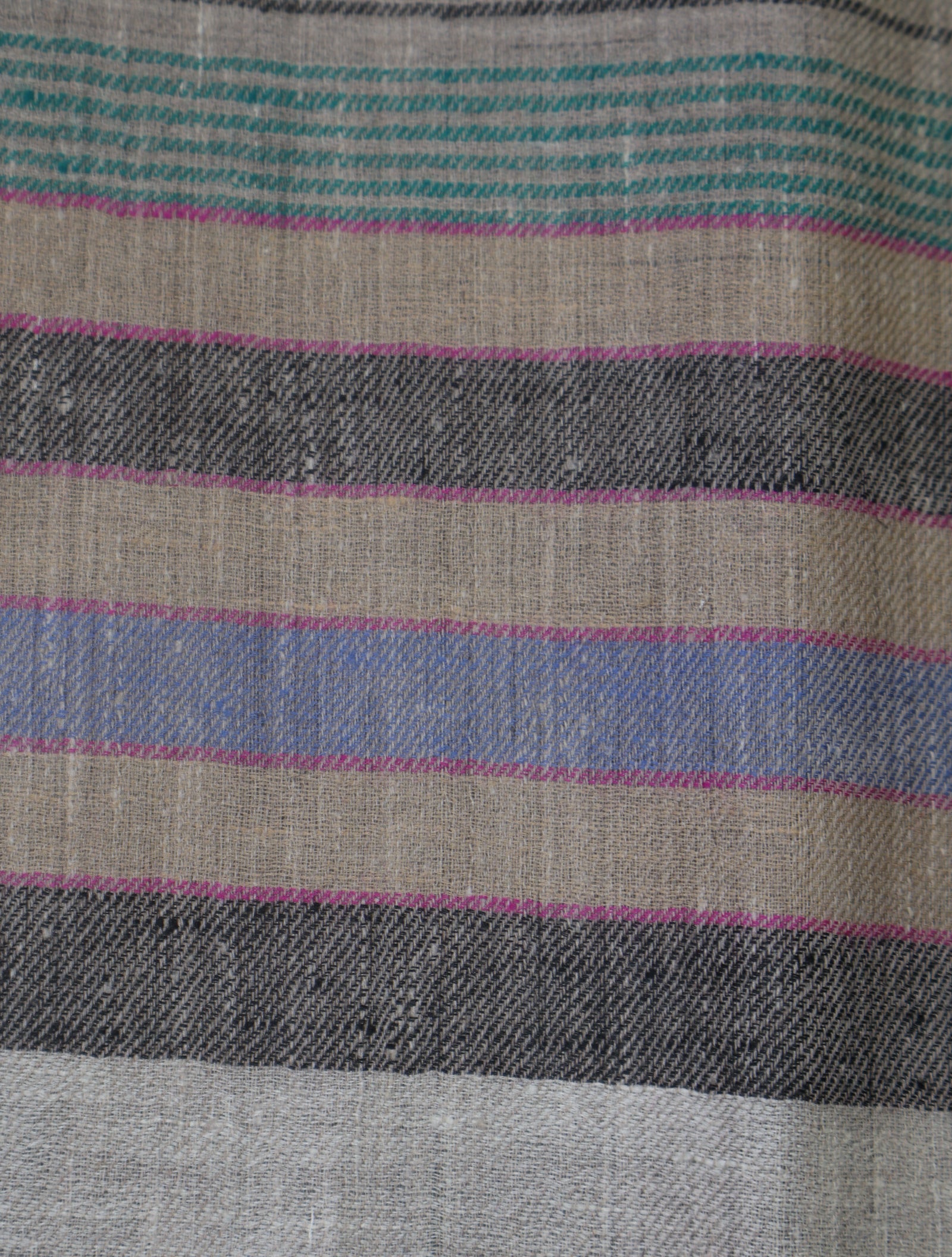 Green Striped Natural Handwoven Cashmere Pashmina Scarf