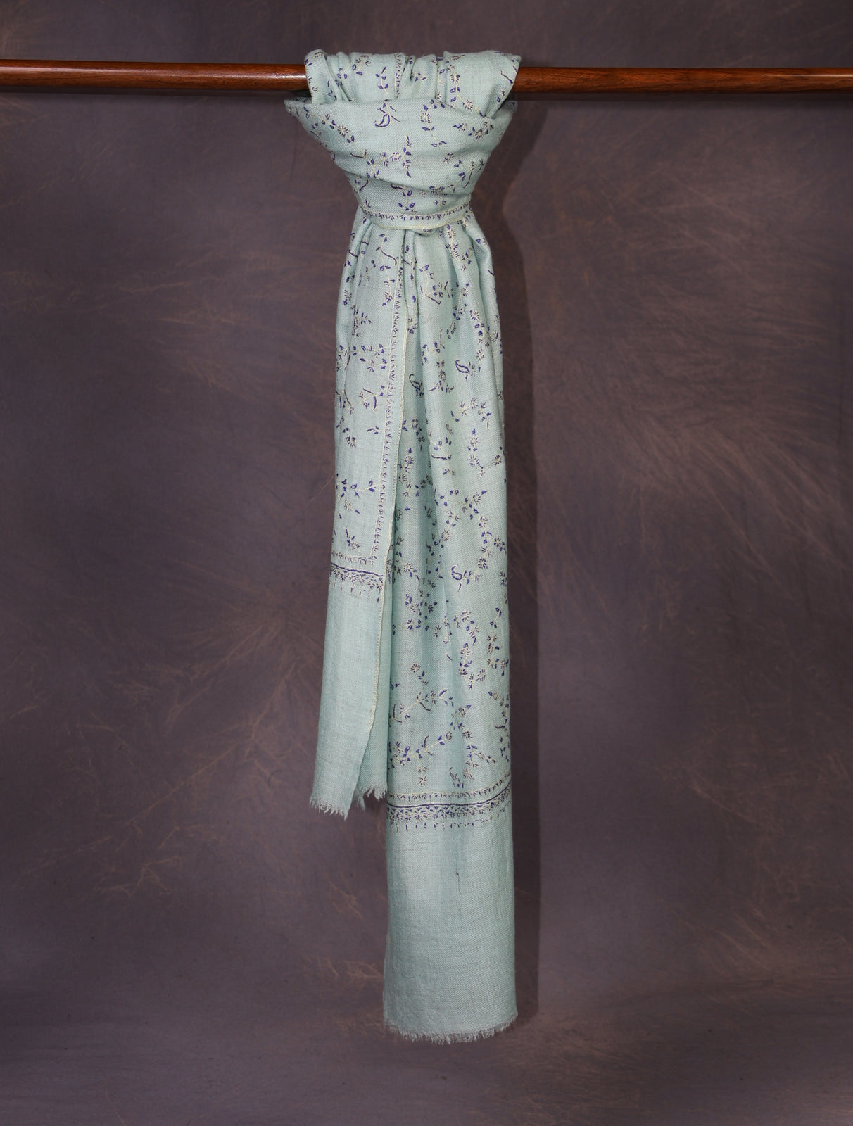 Light Sky Blue Jali Embroidery Cashmere Pashmina Scarf