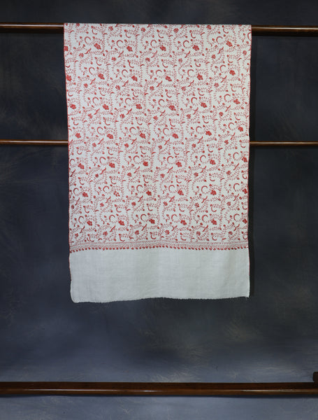 Ivory Base Orange Jali Sozni Embroidery Merino Wool Scarf