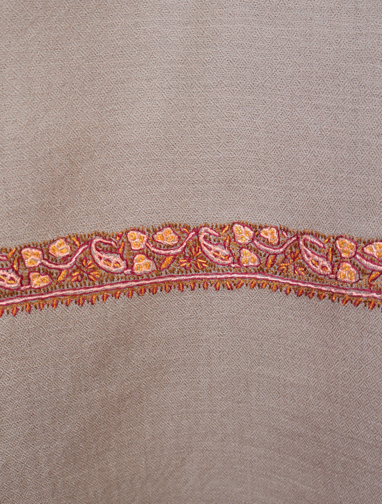 3 yard Beige Base With Border Embroidery Merino Shawl