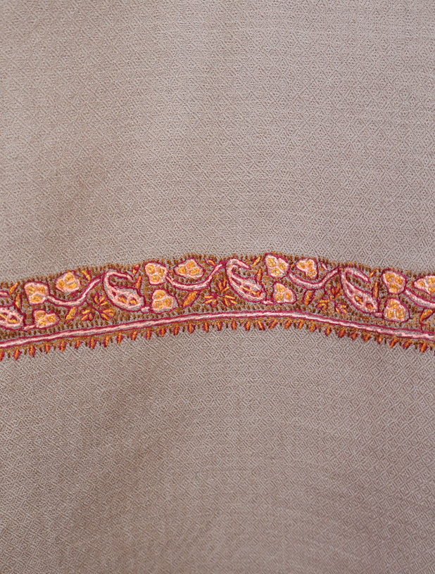 3 yard Beige Base With Border Embroidery Merino Shawl