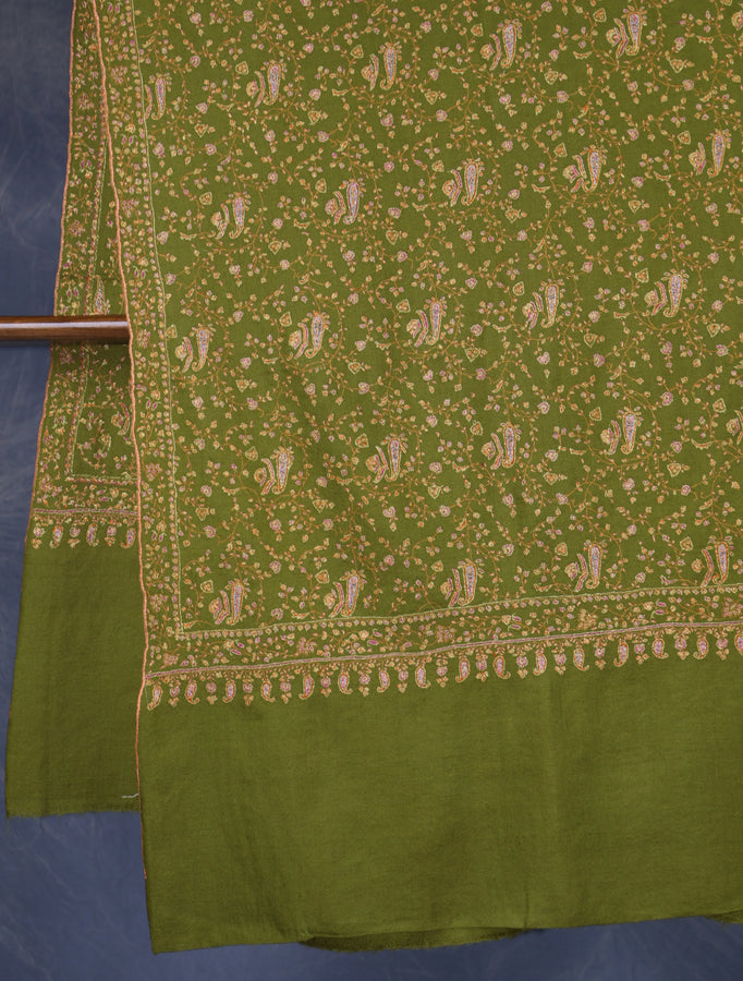Green jali Embroidery Cashmere Pashmina Shawl