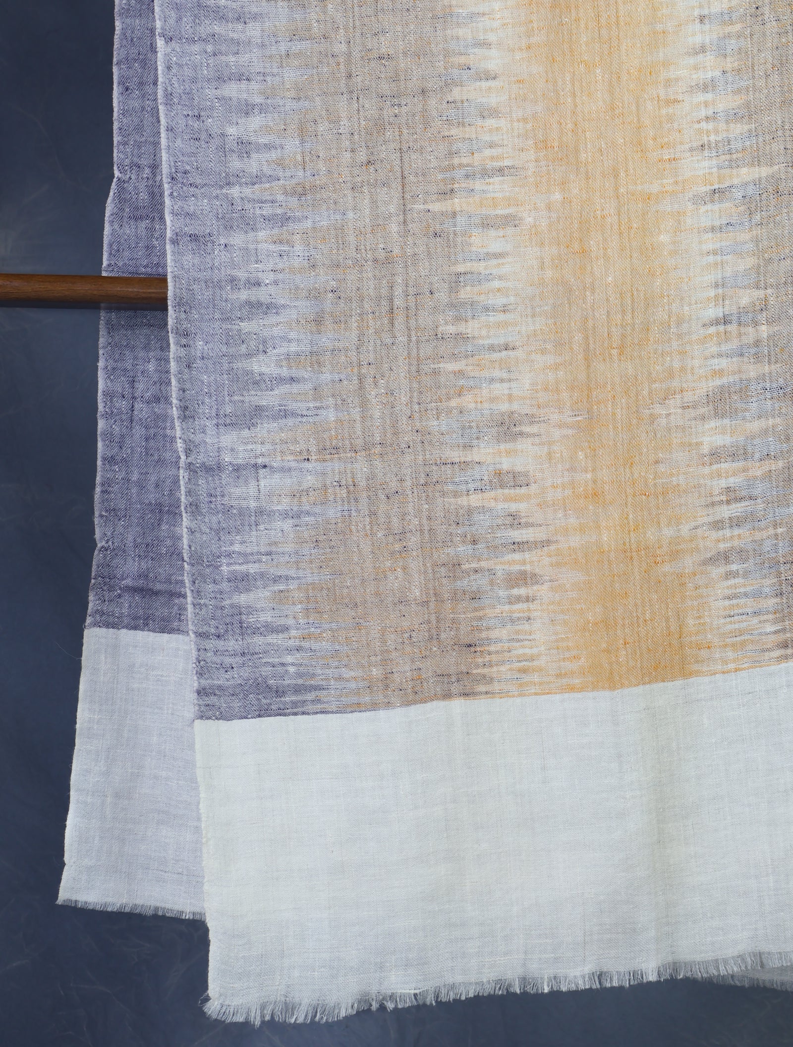 Ivory Ikkat Yellow Striped handwoven Cashmere Pashmina Scarf