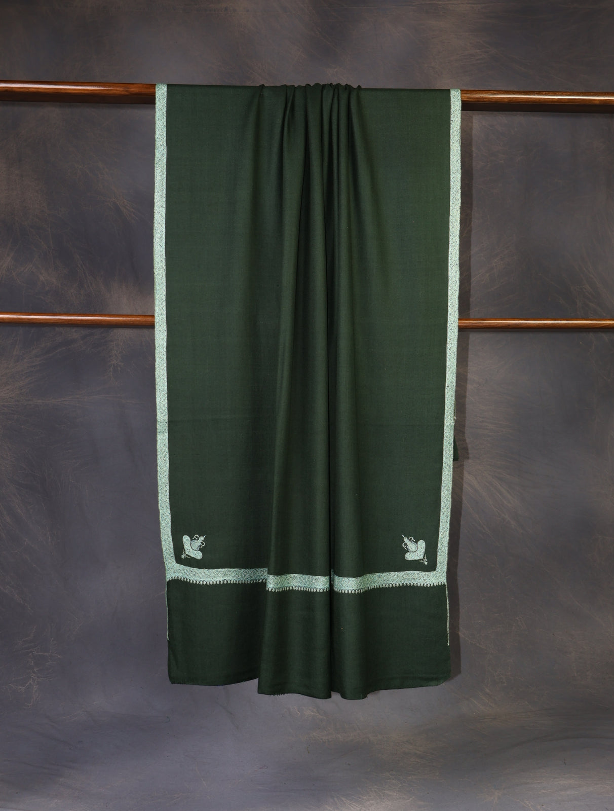 Green Base Border Embroidery Cashmere Pashmina Shawl