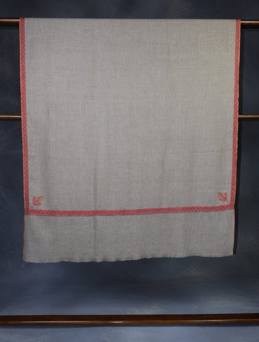Natural Base Pink Border Embroidery Cashmere Pashmina Shawl