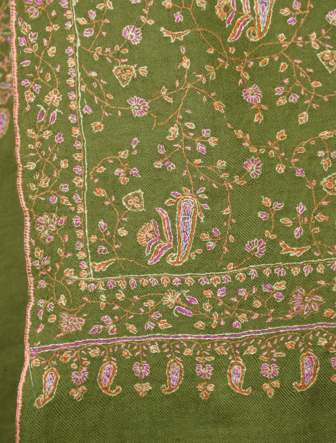 Green jali Embroidery Cashmere Pashmina Shawl