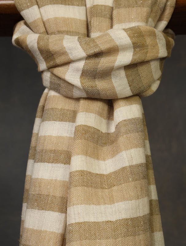 Ivory Base Natural Striped Handwoven Cashmere Pashmina Scarf