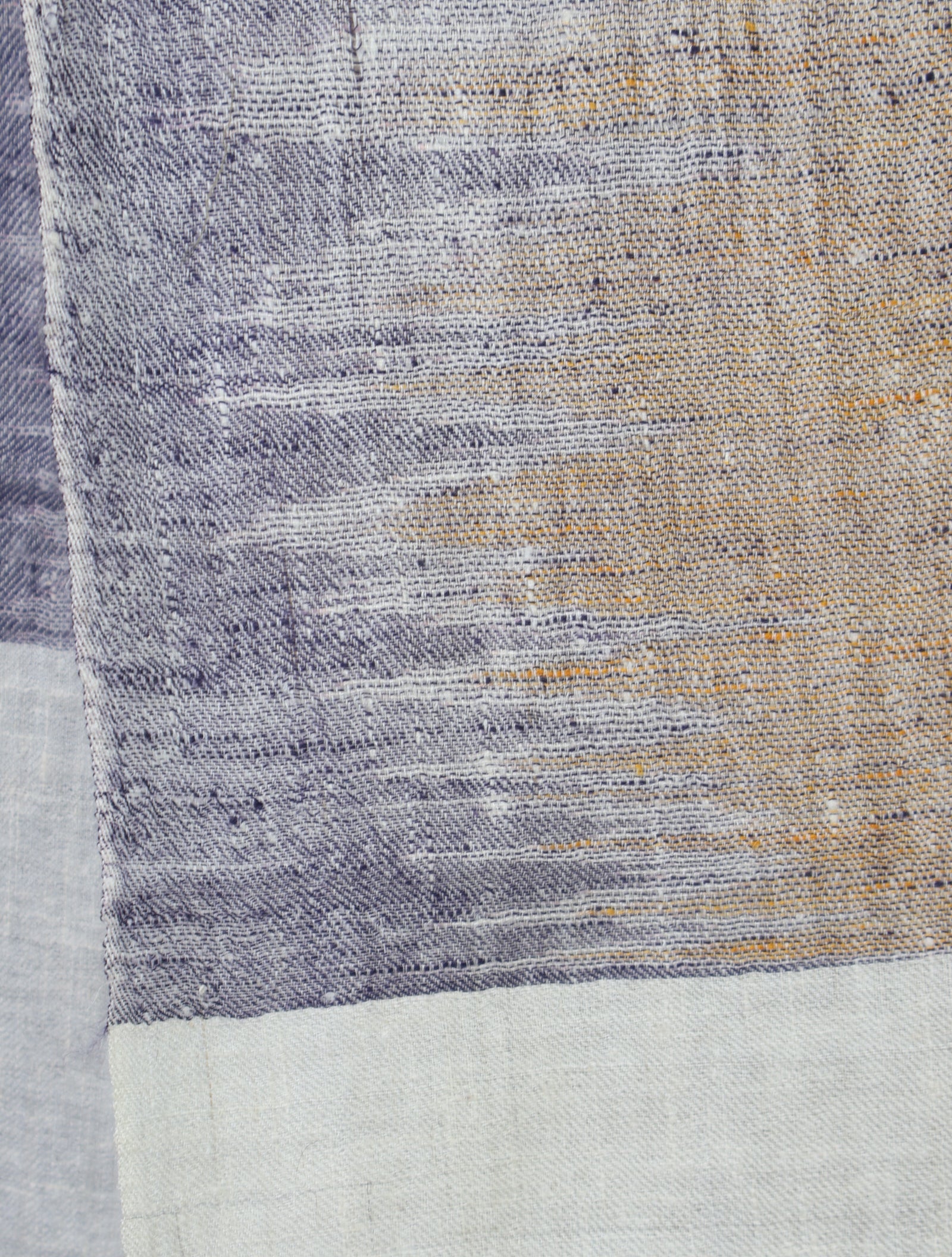 Ivory Ikkat Yellow Striped handwoven Cashmere Pashmina Scarf