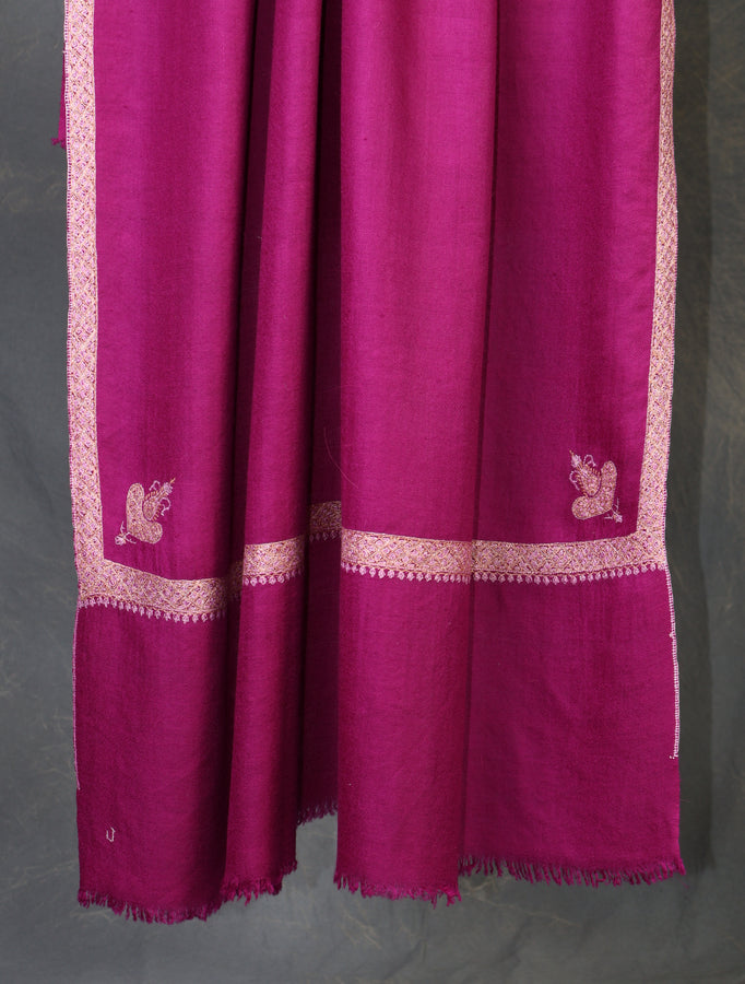 Magenda Pink Colour Base Small Border Embroidery Cashmere Pashmina Shawl