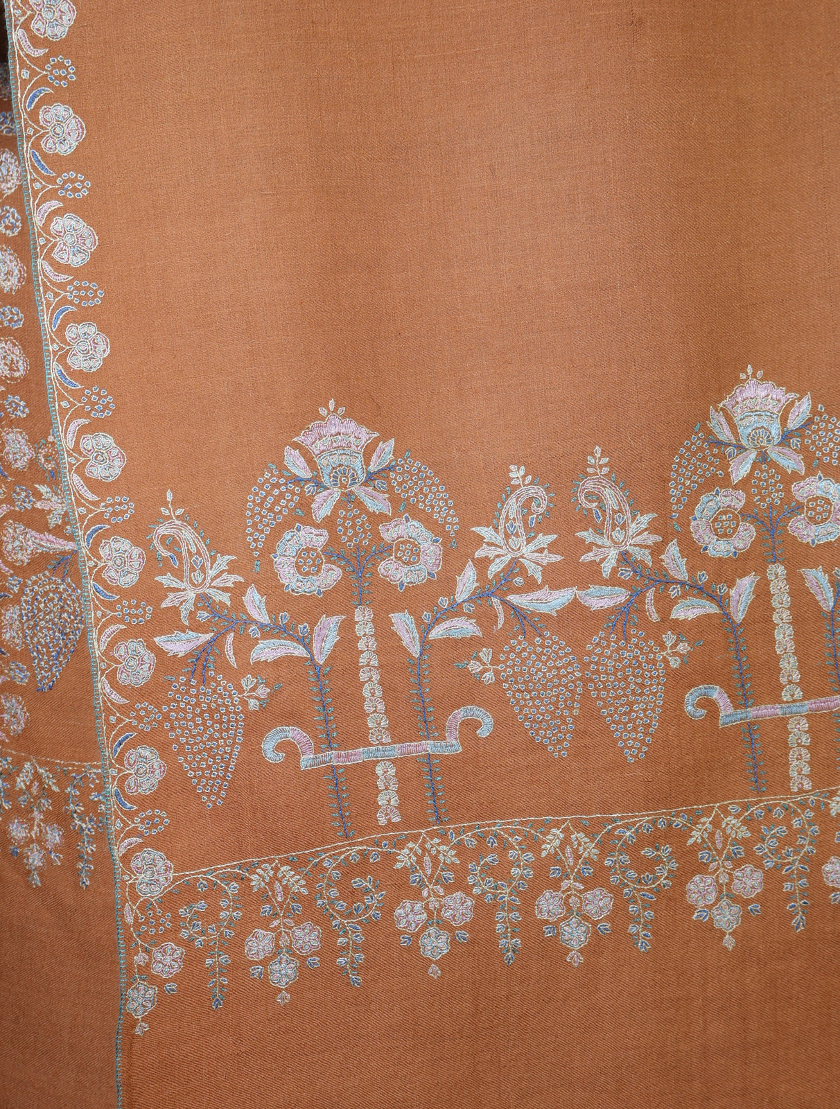 Rust Orange Big Motif Border Embroidery Cashmere Pashmina Shawl