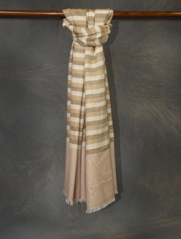 Ivory Base Natural Striped Handwoven Cashmere Pashmina Scarf
