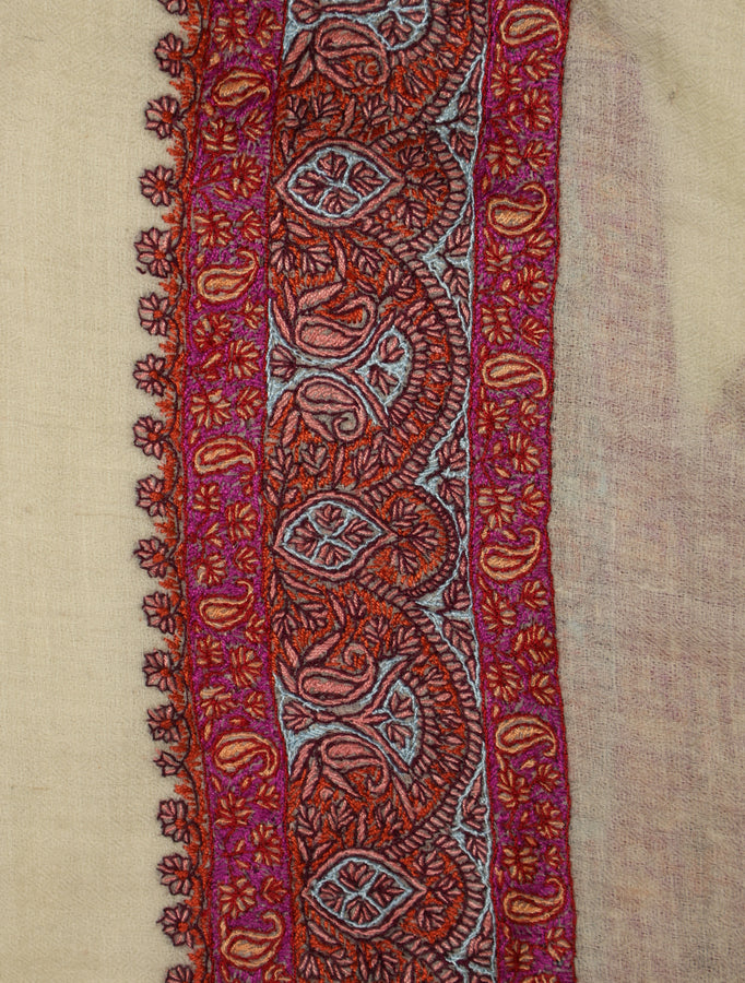 Ivory Base with Pink Embroidery Pashmina Mussar