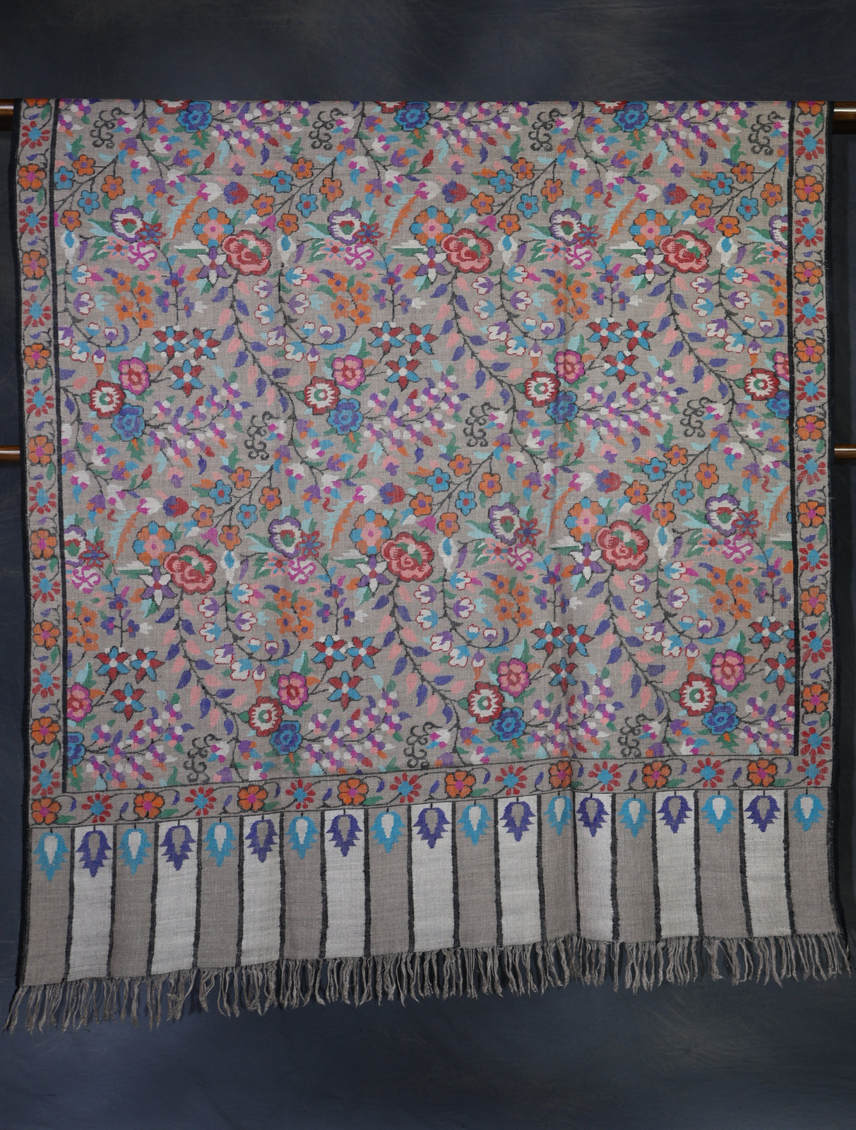 Natural Base Kani Jamawar Embroidery Pashmina Shawl