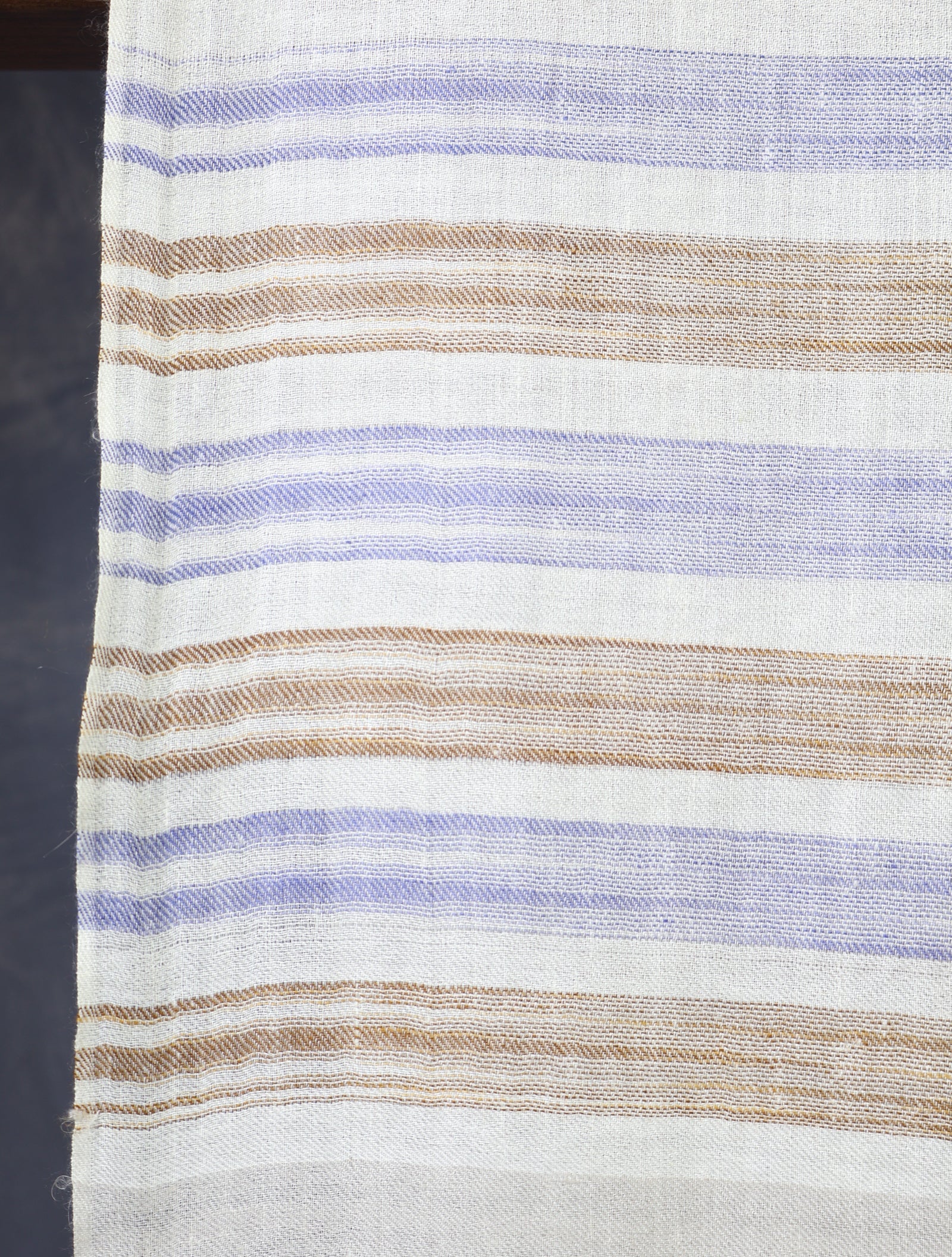 Ivory Base Brown Striped Handwoven Cashmere Pashmina Scarf