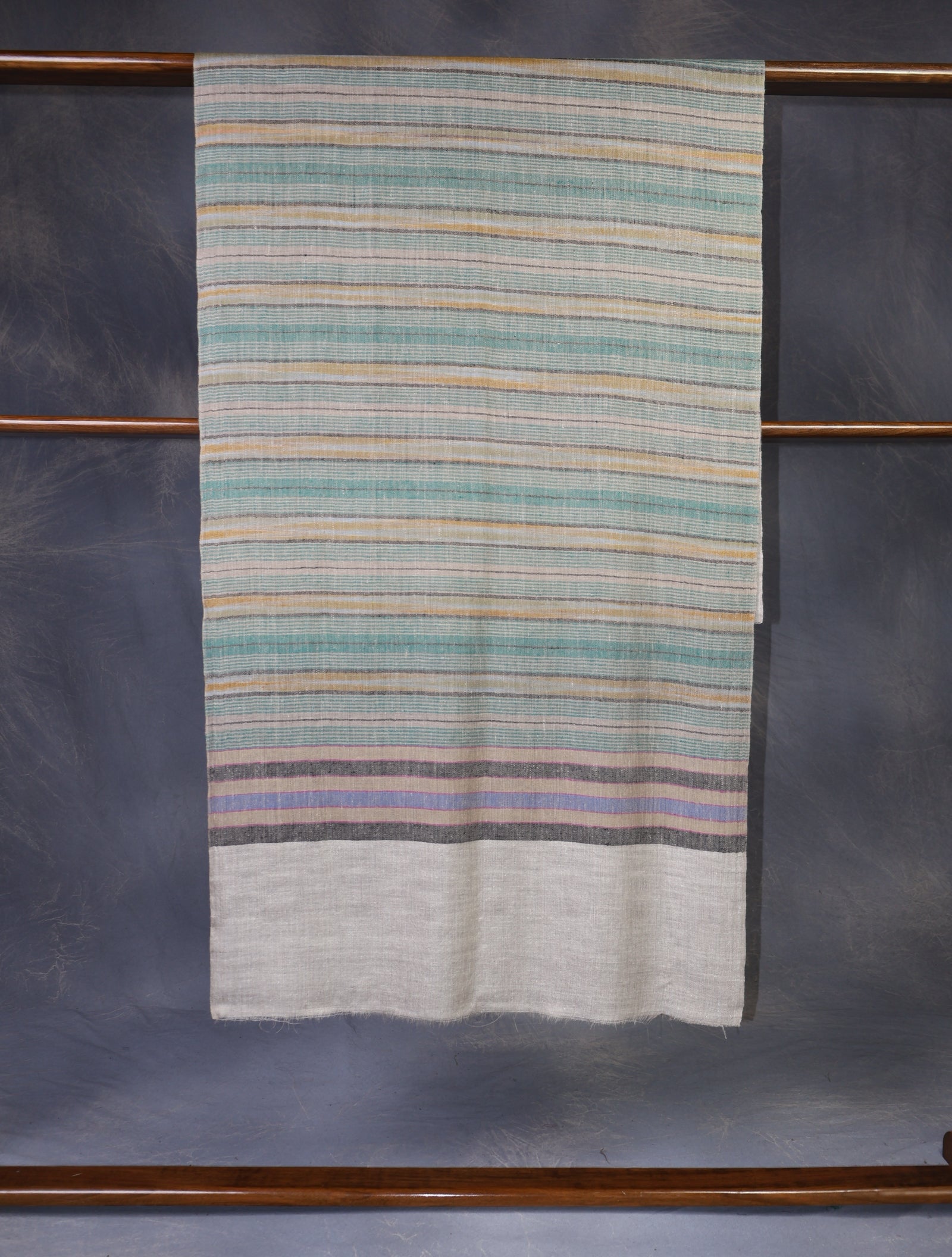 Natural Base Green Striped handwoven Cashmere Pashmina Scarf