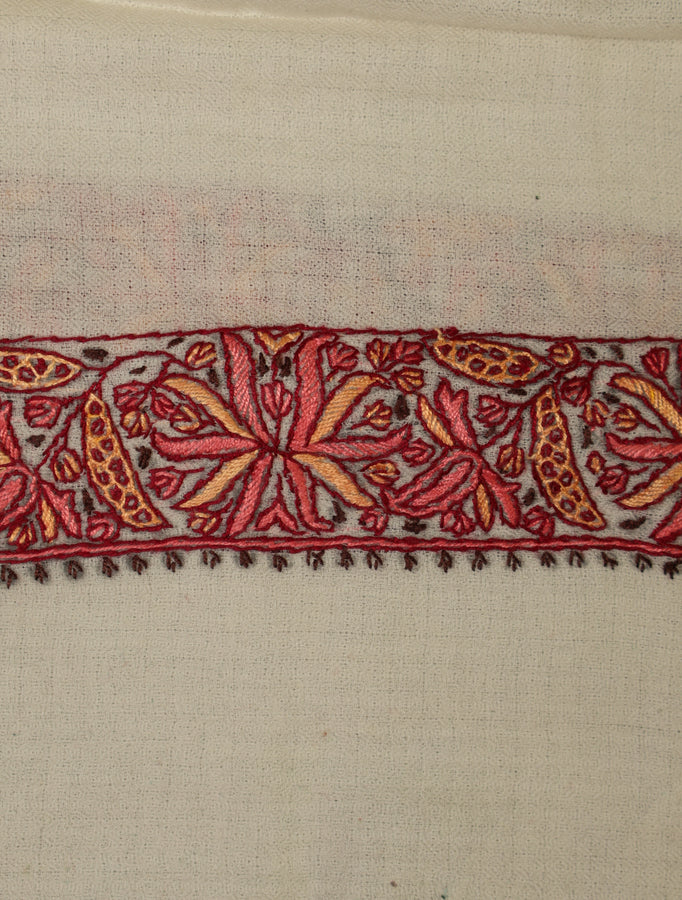 Ivory Base with brick red and orange Embroidery Wool Mussar