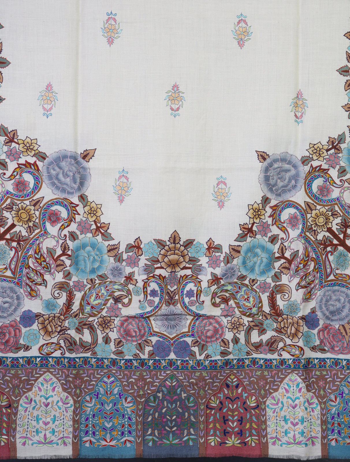 2.5 Yard Ivory Color Kalamkari Pashmina Shawl