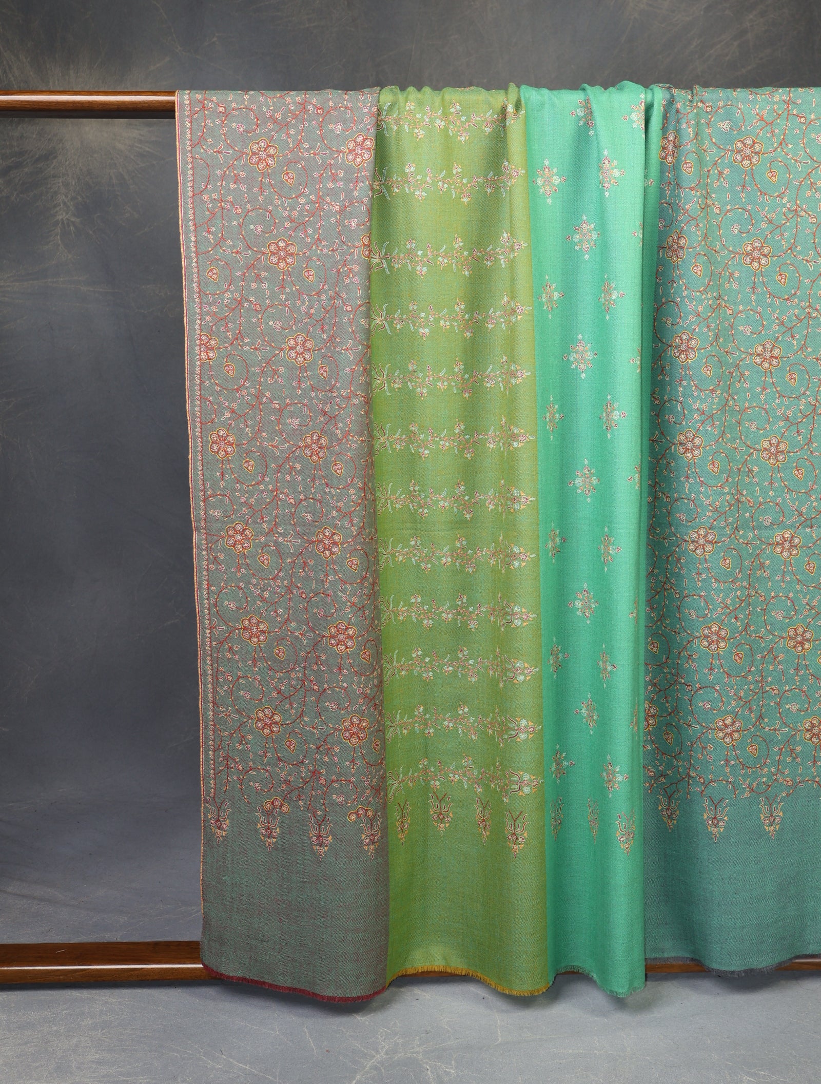 Multi color Base Striped Jali Embroidery Handwoven Cashmere Shawl