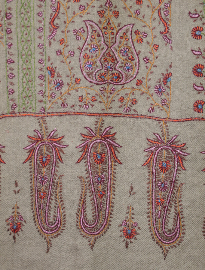 Light Beige Butti Dar And Jali Embroidery Cashmere Pashmina Shawl