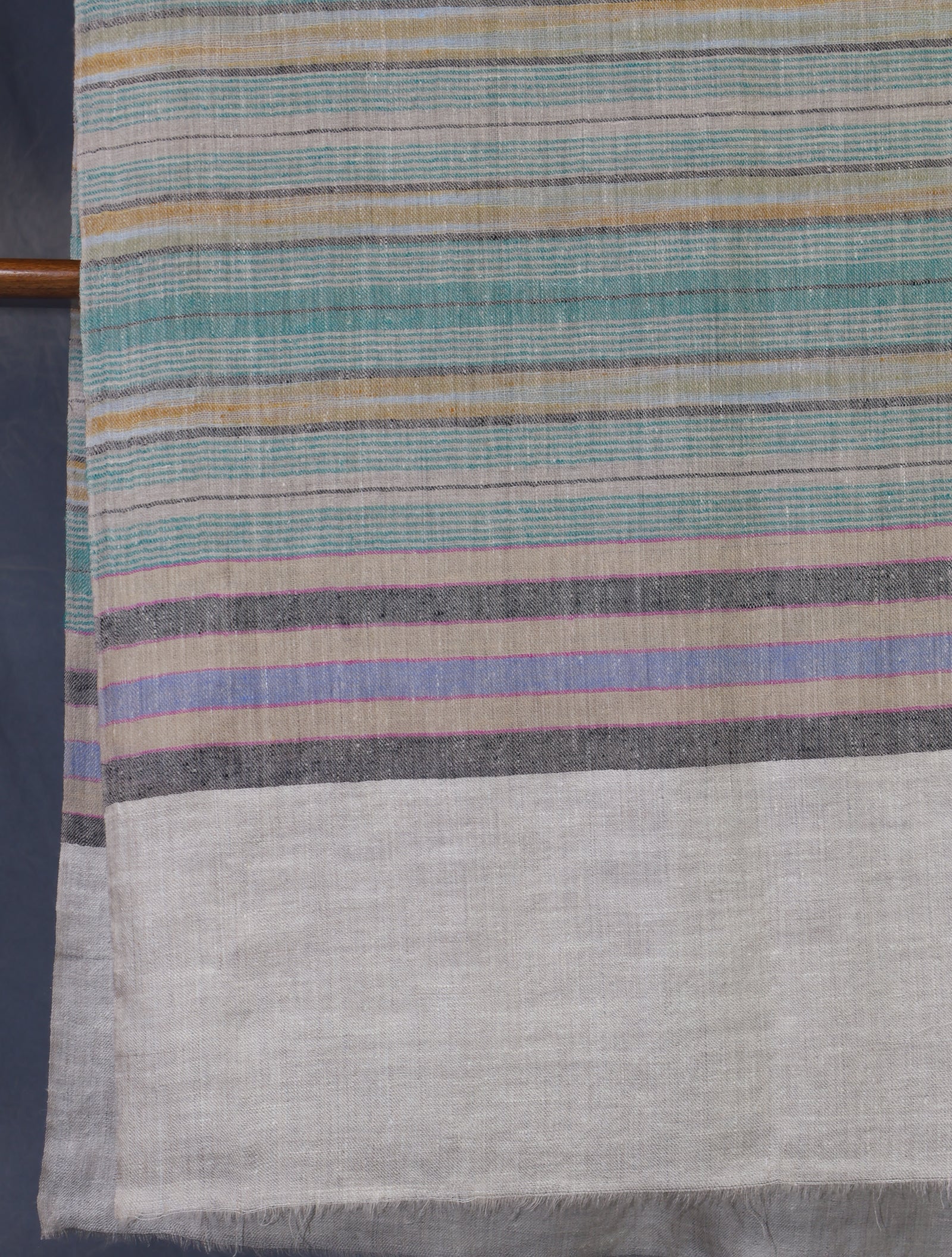 Natural Base Green Striped handwoven Cashmere Pashmina Scarf