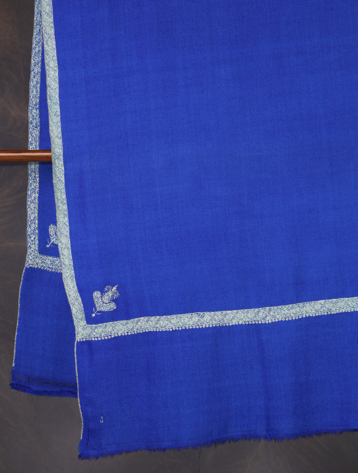 Royal Blue Base Border Embroidery Cashmere Pashmina Shawl