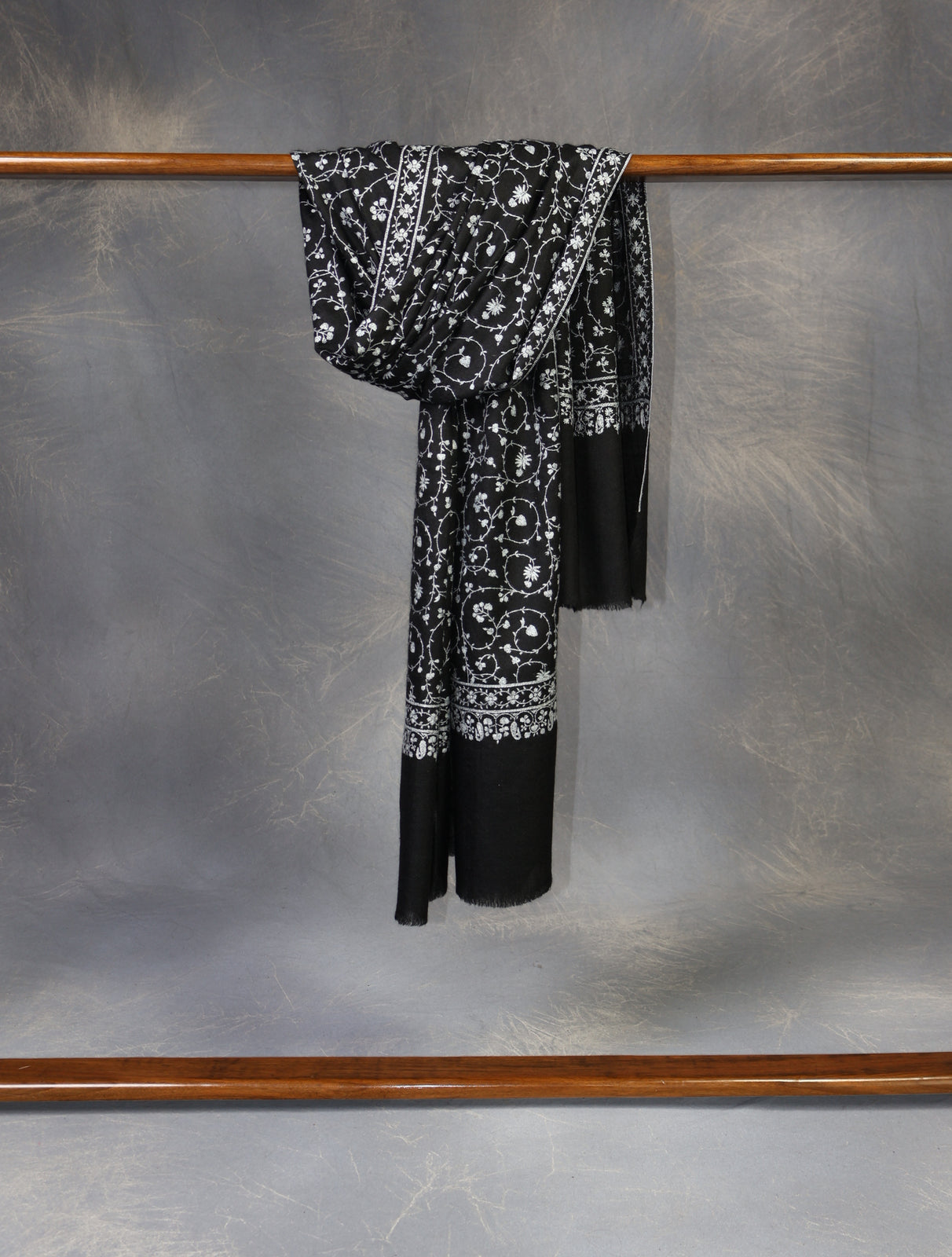 Black Base Jali Embroidery Cashmere Pashmina Shawl