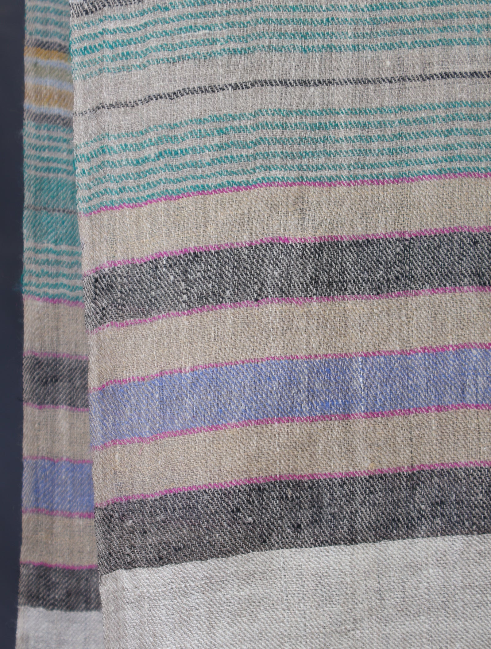 Natural Base Green Striped handwoven Cashmere Pashmina Scarf