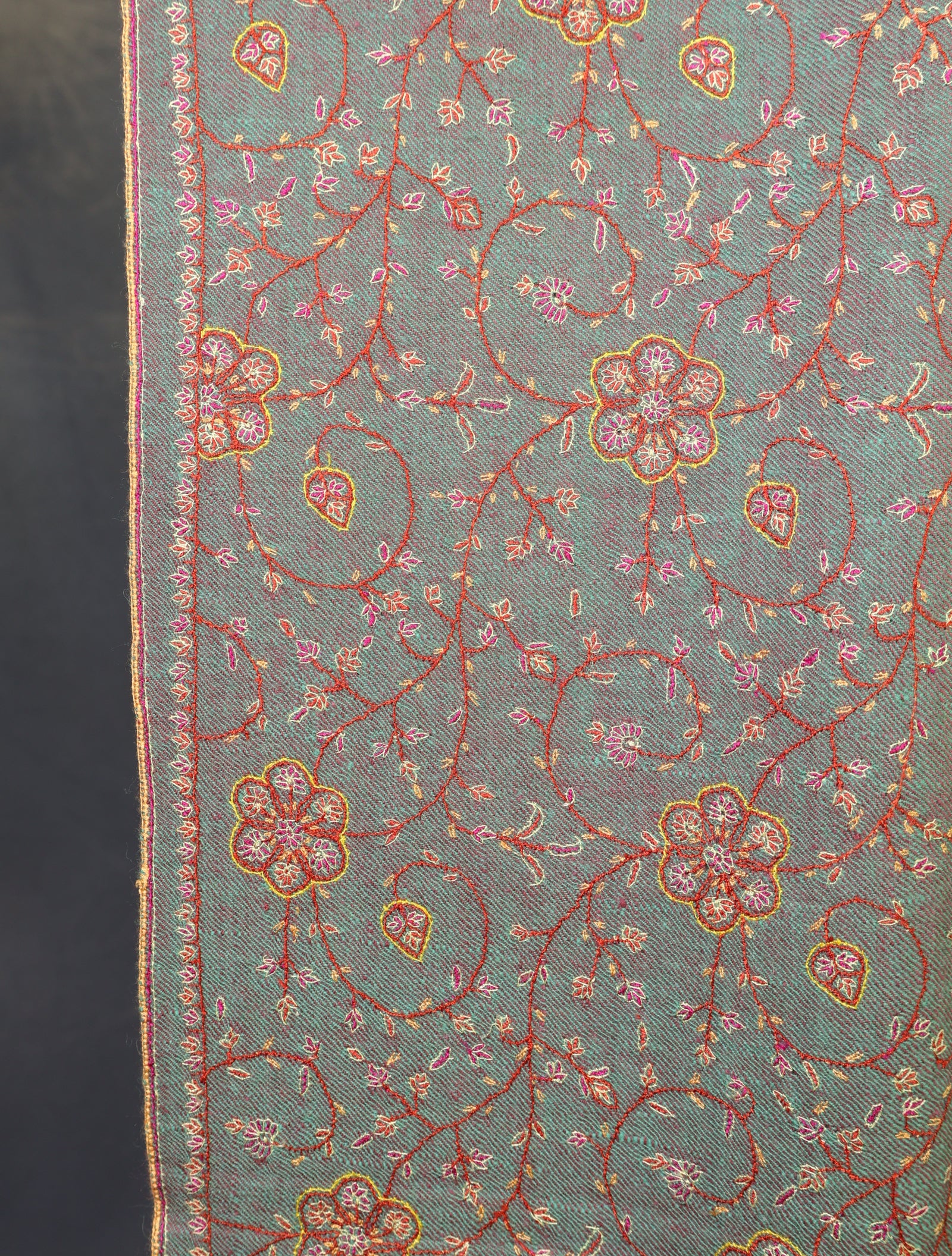 Multi color Base Striped Jali Embroidery Handwoven Cashmere Shawl