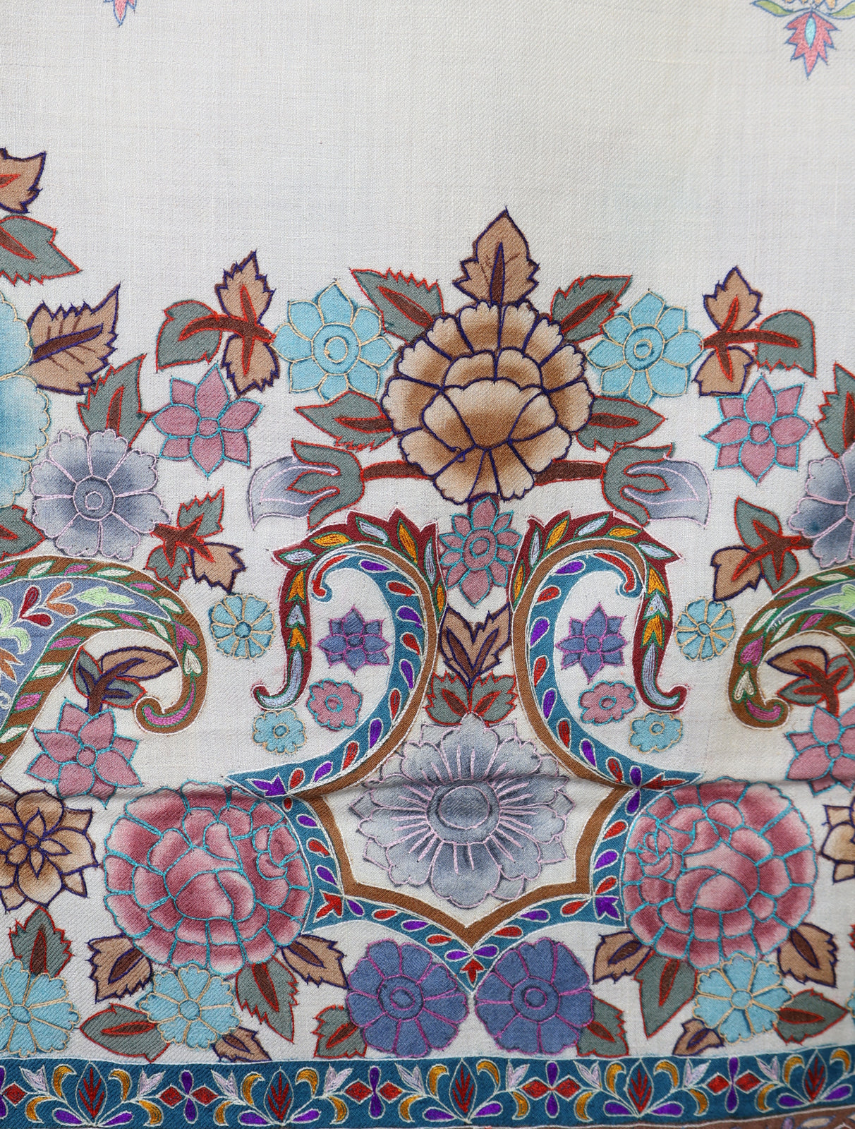 2.5 Yard Ivory Color Kalamkari Pashmina Shawl