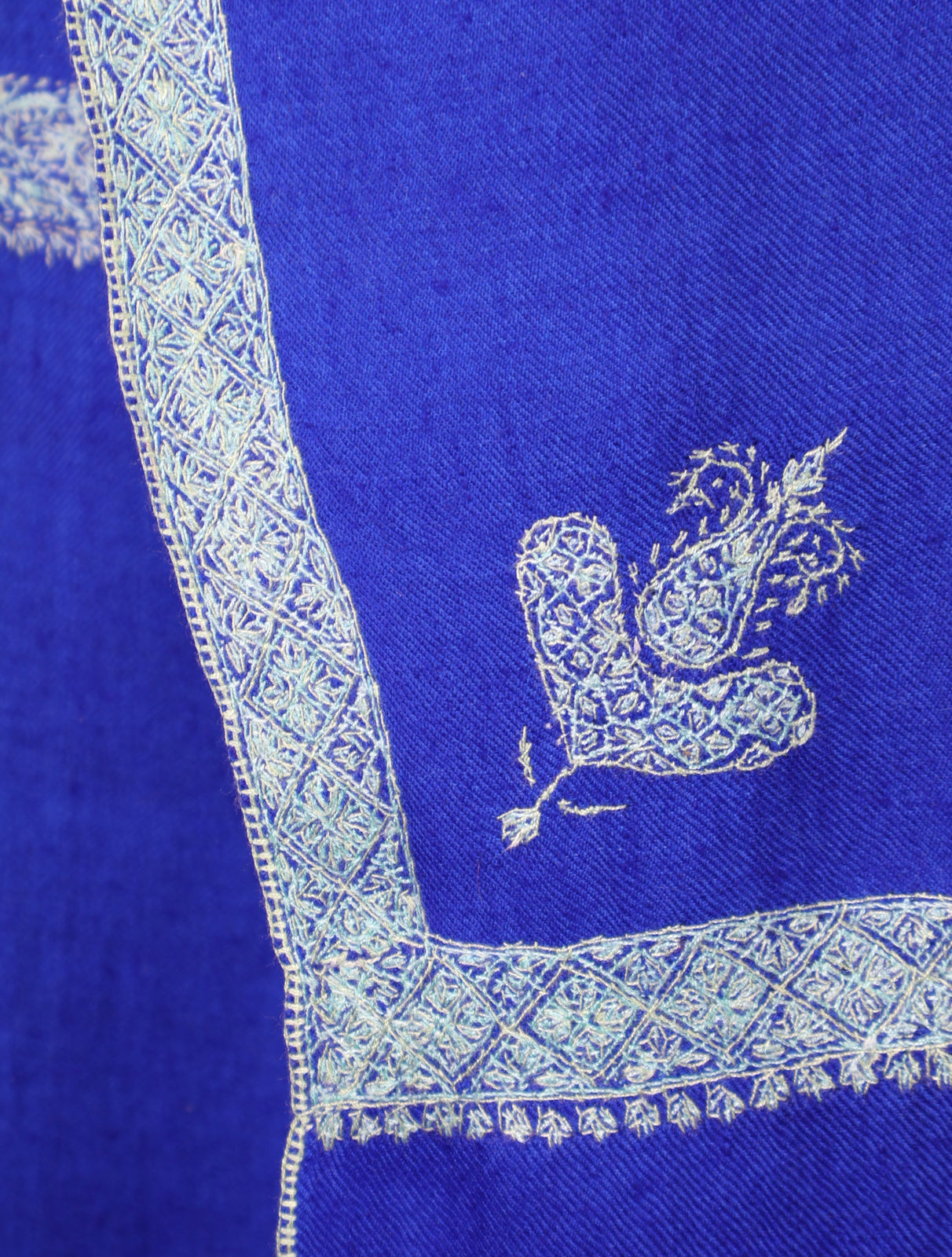 Royal Blue Base Border Embroidery Cashmere Pashmina Shawl