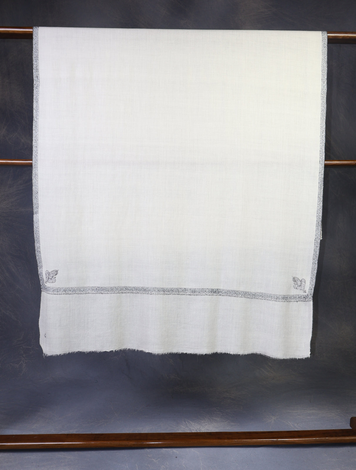 Ivory Base Black Border Embroidery Cashmere Pashmina Shawl
