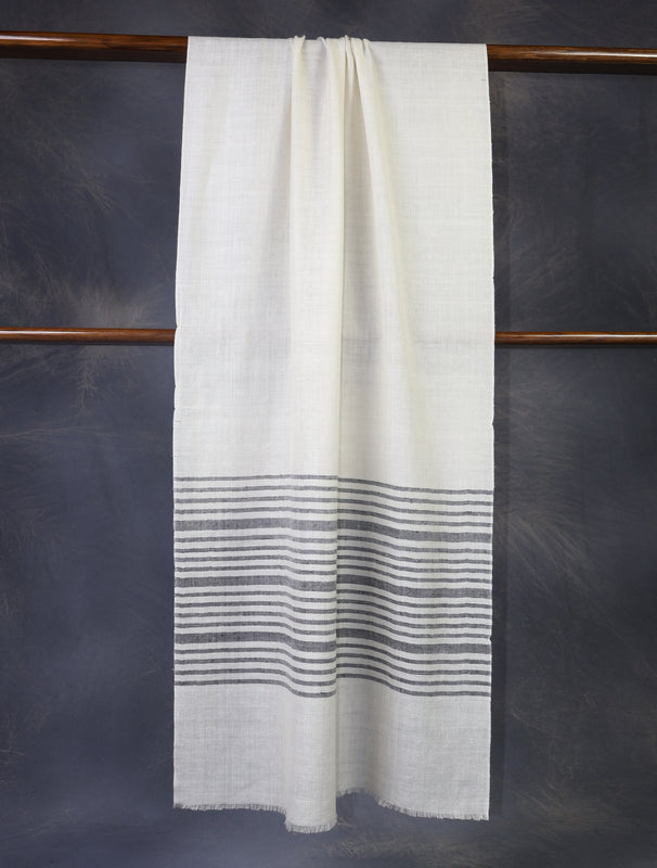 Ivory Base Striped handwoven Cashmere Pashmina Scarf