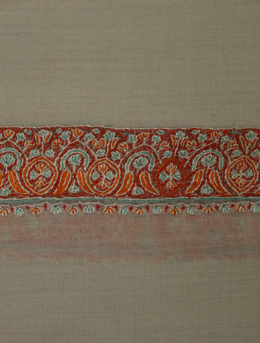 Ivory Base Mussar with brick red and orange Embroidery