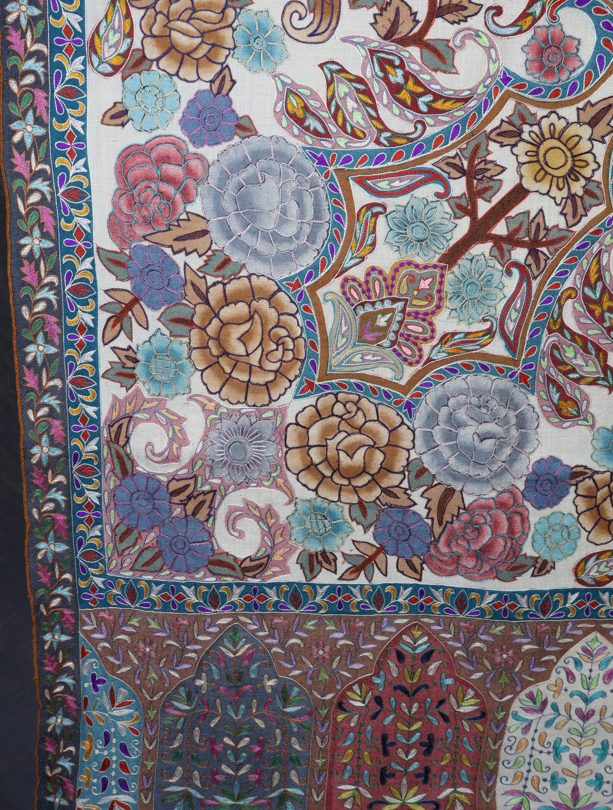 2.5 Yard Ivory Color Kalamkari Pashmina Shawl