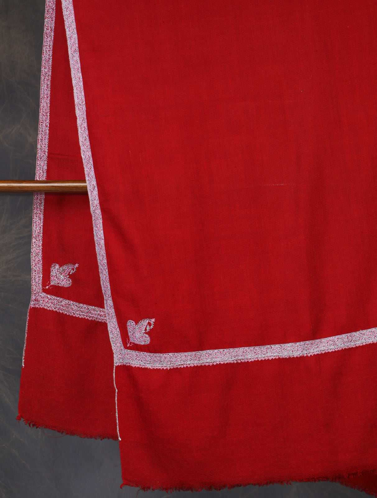 Red Base Border Embroidery Cashmere Pashmina Shawl