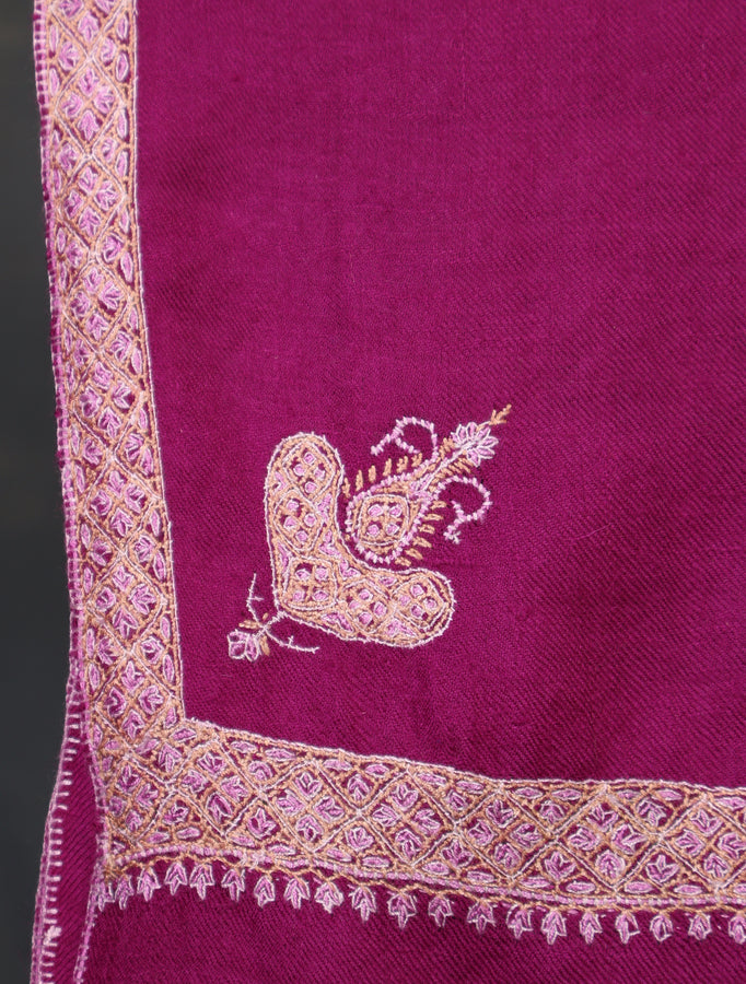 Magenda Pink Colour Base Small Border Embroidery Cashmere Pashmina Shawl