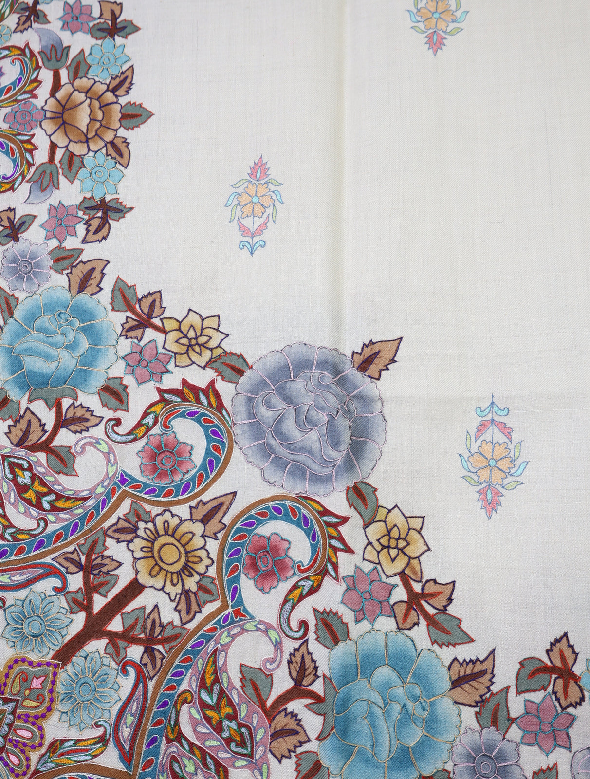 2.5 Yard Ivory Color Kalamkari Pashmina Shawl