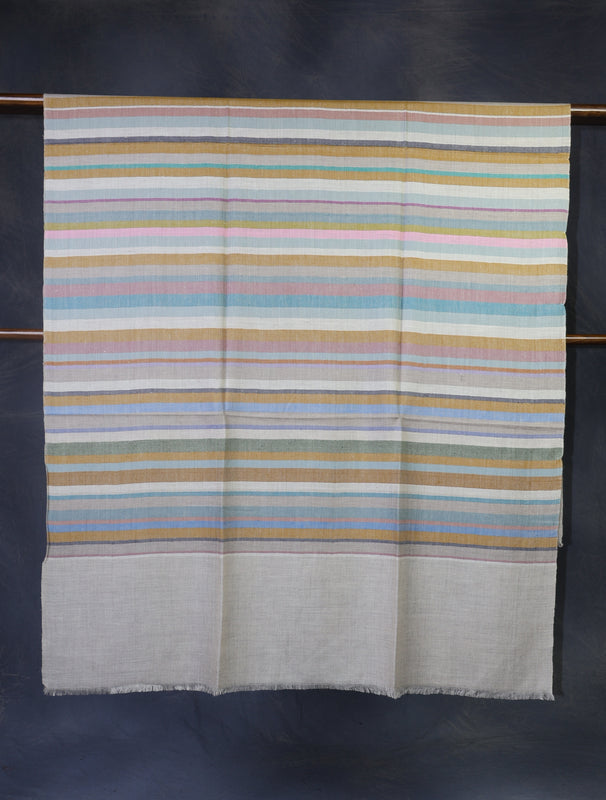 Natural Multicolor Striped handwoven Cashmere Pashmina Shawl
