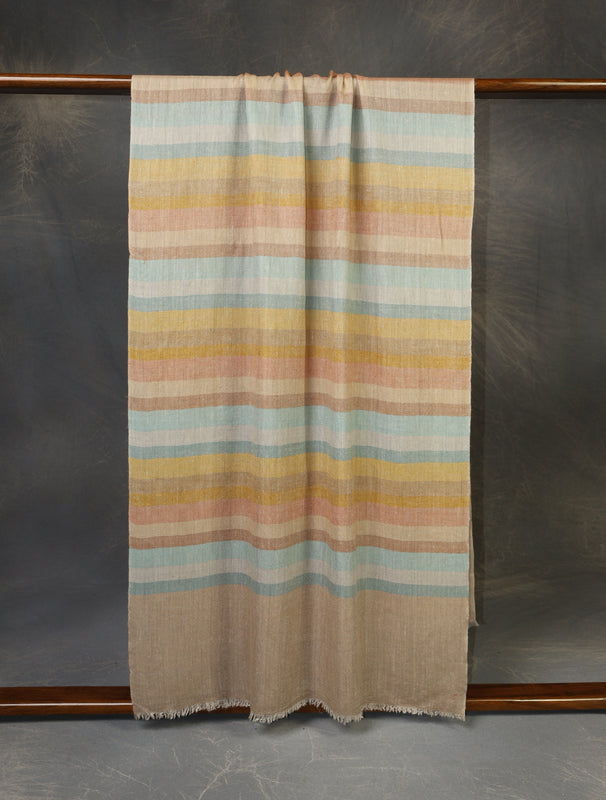 Natural Base Multicolor Striped Handwoven Cashmere Pashmina Scarf