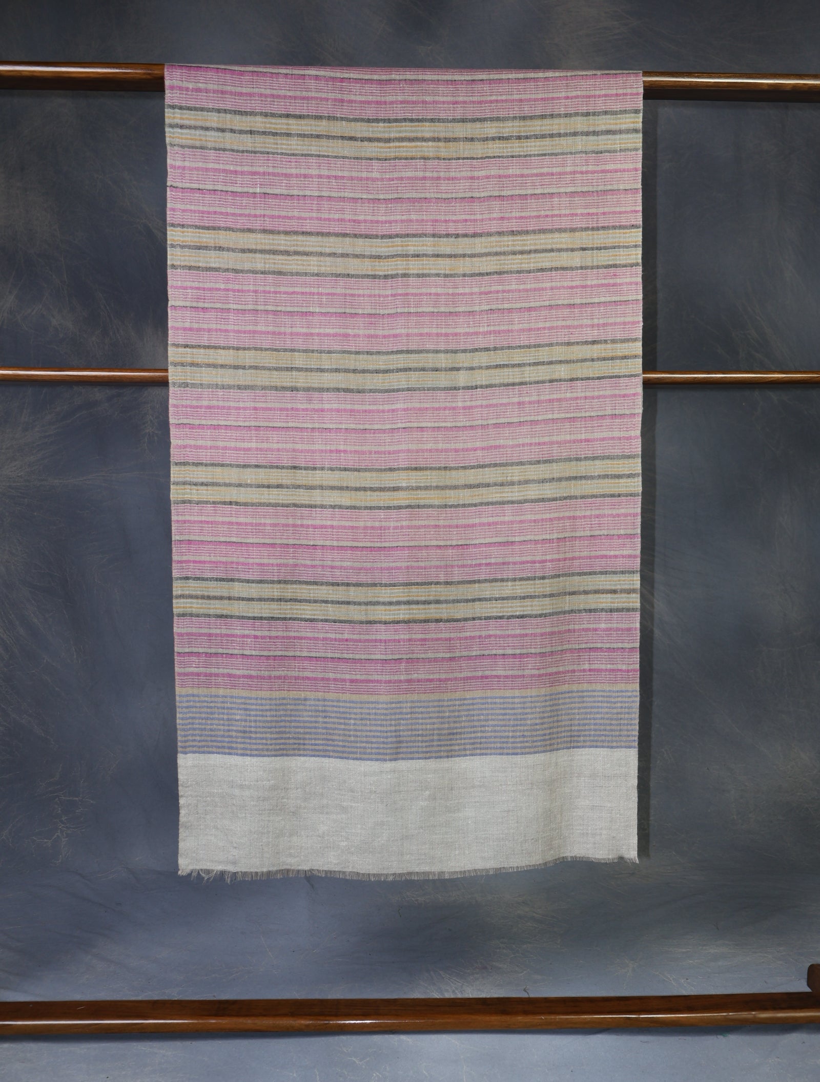 Natural Base Pink Striped handwoven Cashmere Pashmina Scarf