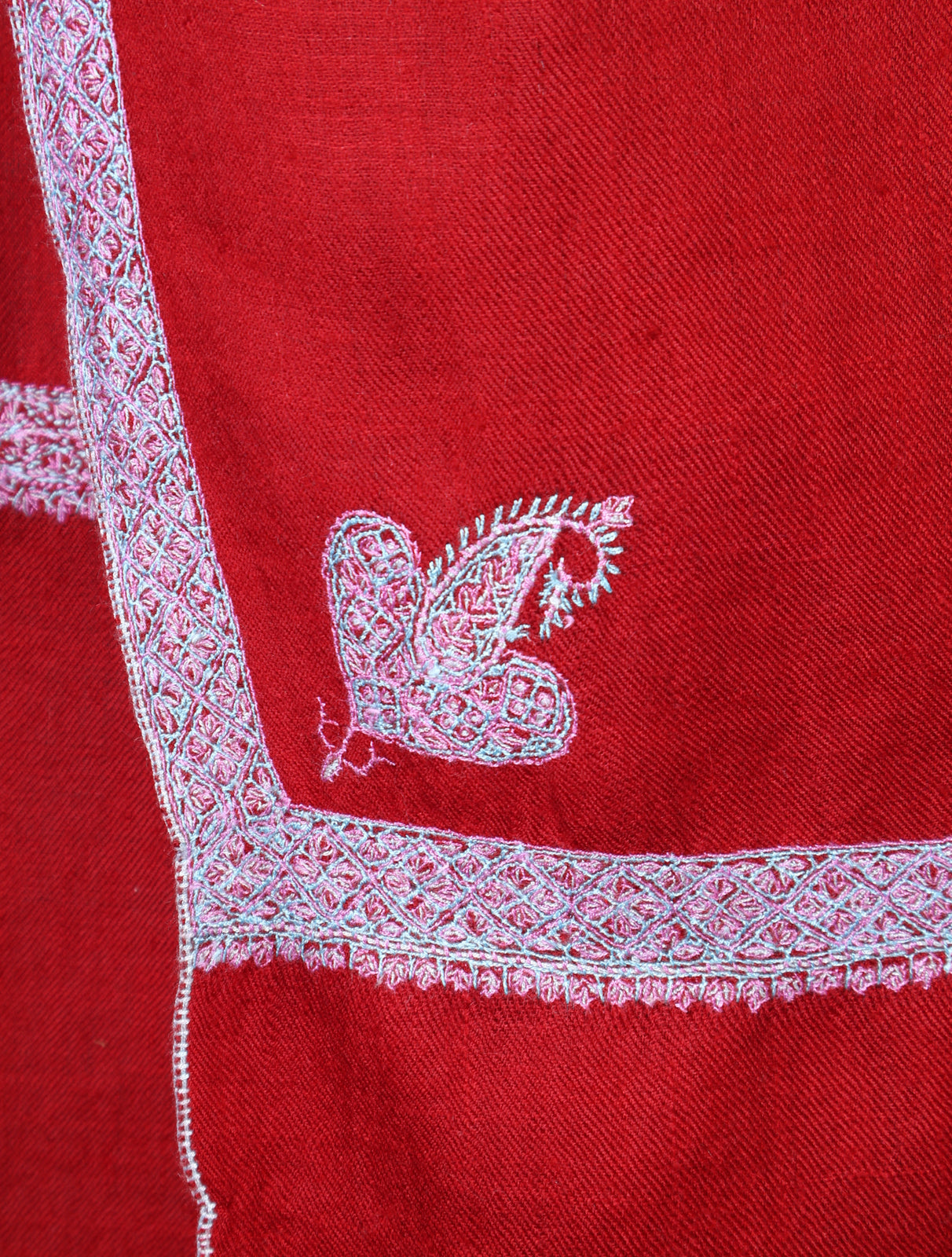 Red Base Border Embroidery Cashmere Pashmina Shawl