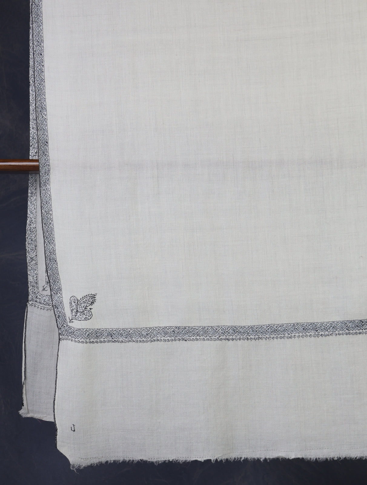 Ivory Base Black Border Embroidery Cashmere Pashmina Shawl