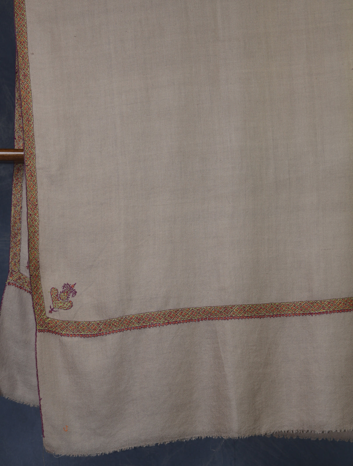 Beige Base Border Embroidery Cashmere Pashmina Shawl